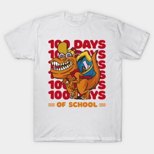 100 Days of school typography featuring a T-rex dino with bacpack #5 T-Shirt